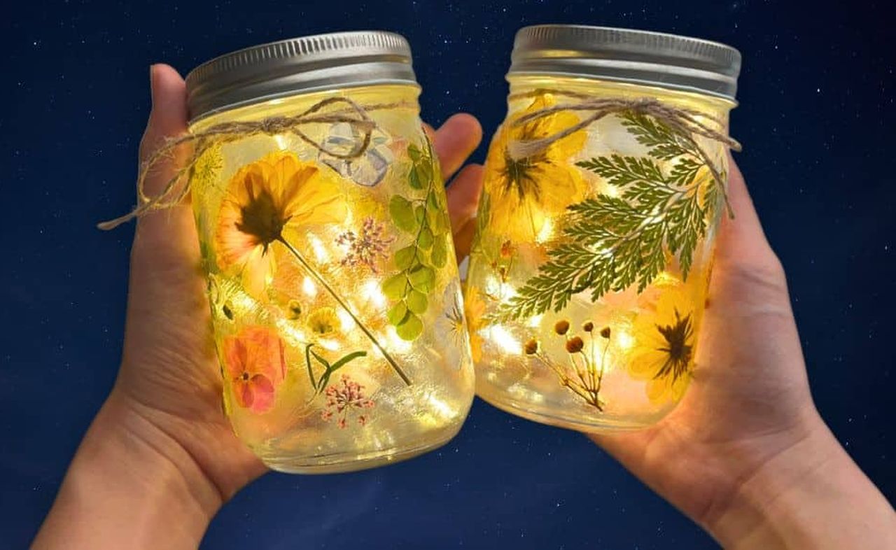 Fill mason jars with fairy lights wrapped in gauze