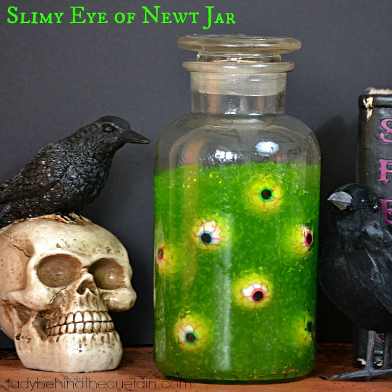 Grapes in a jar labeled “Eyeballs.”