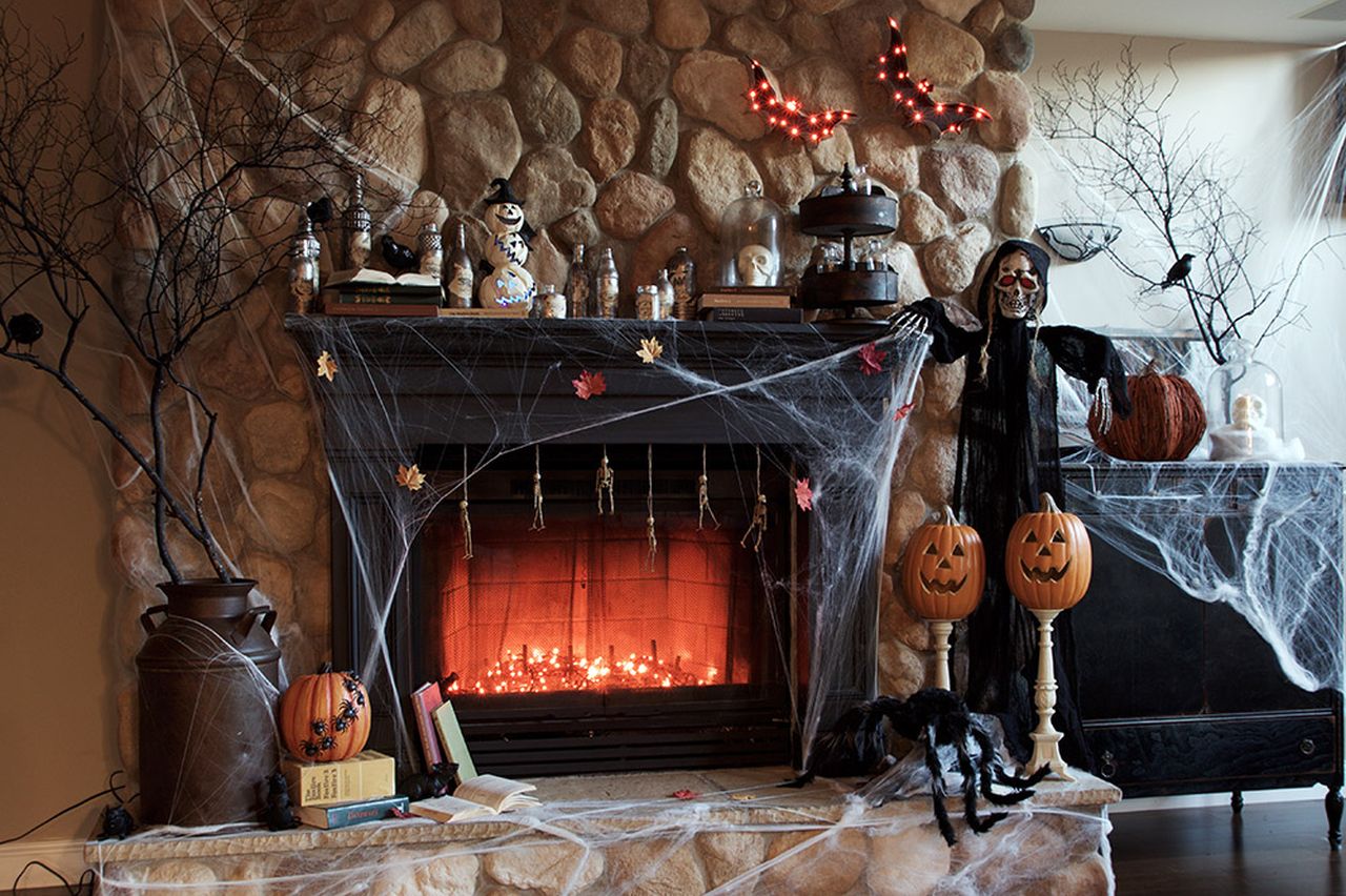 Halloween Fireplace Decorating Ideas - spooky tree branches