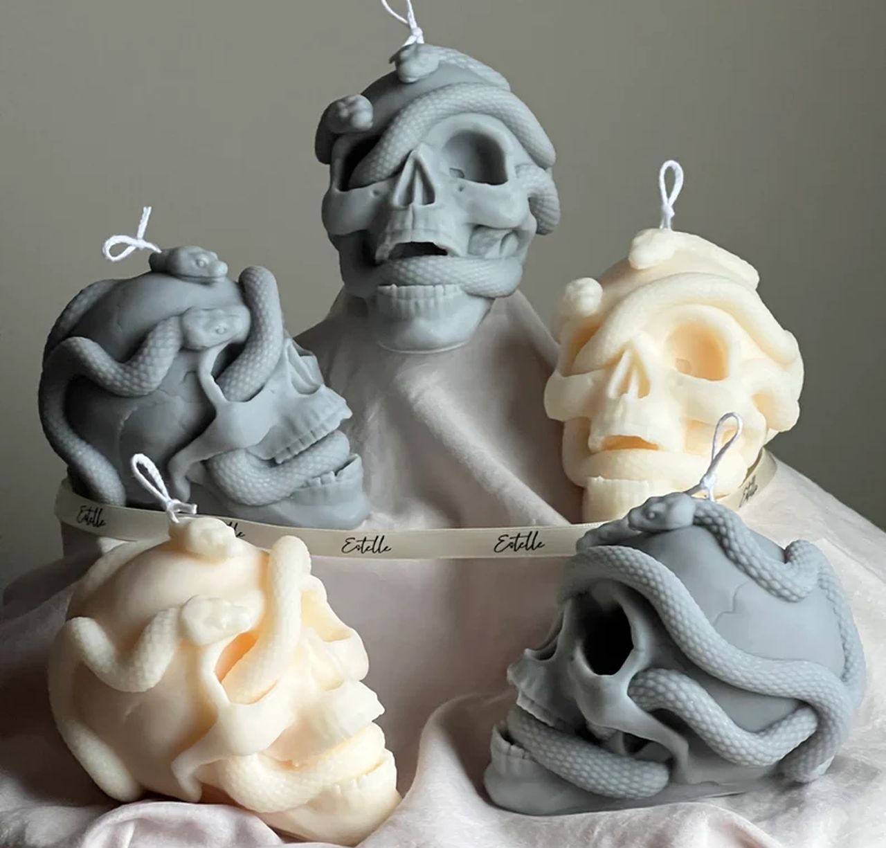 Halloween Skull With Snakes Candle