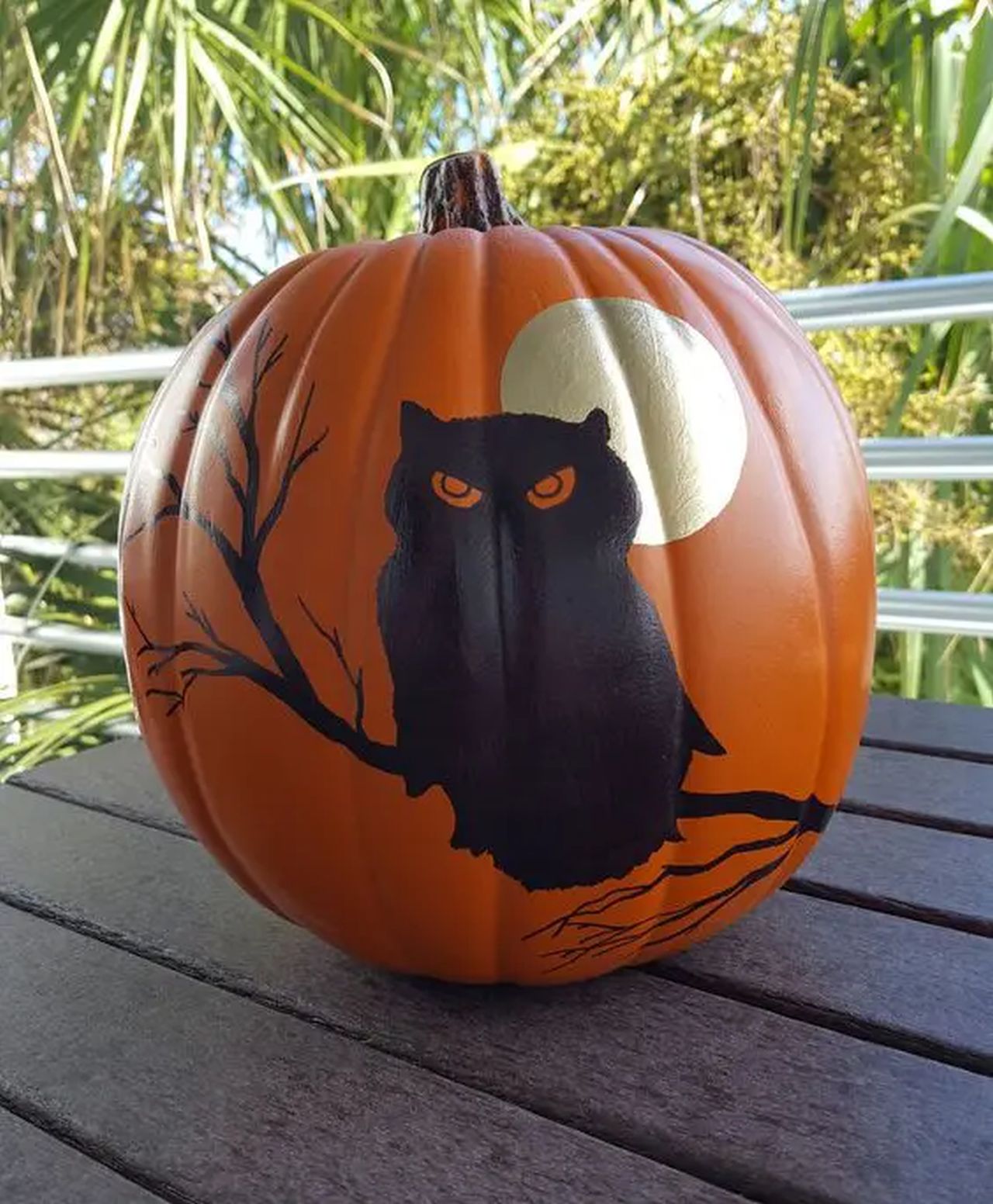 Moon and Owl Painted Pumpkin
