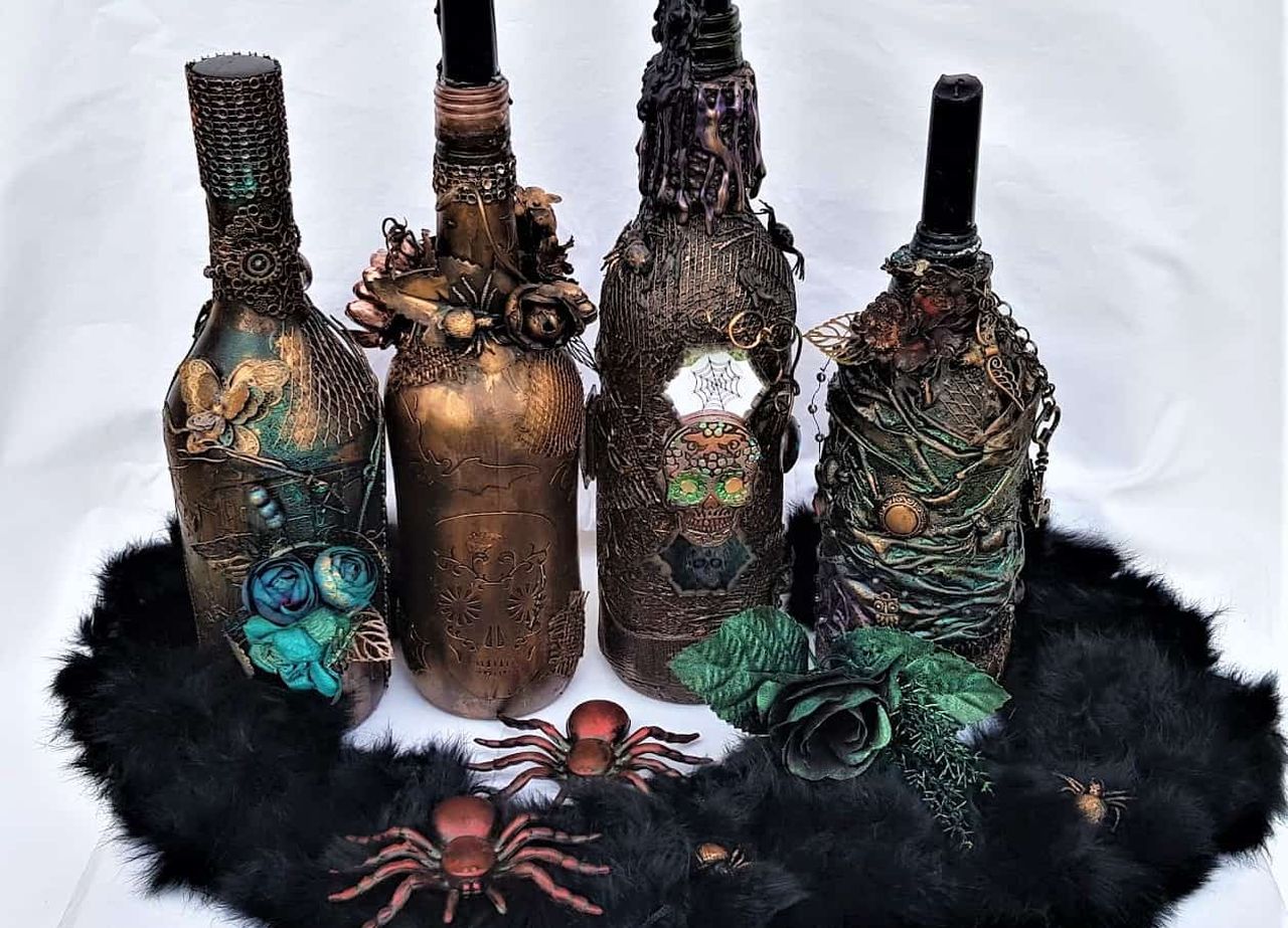 Textured Halloween Wine Bottles