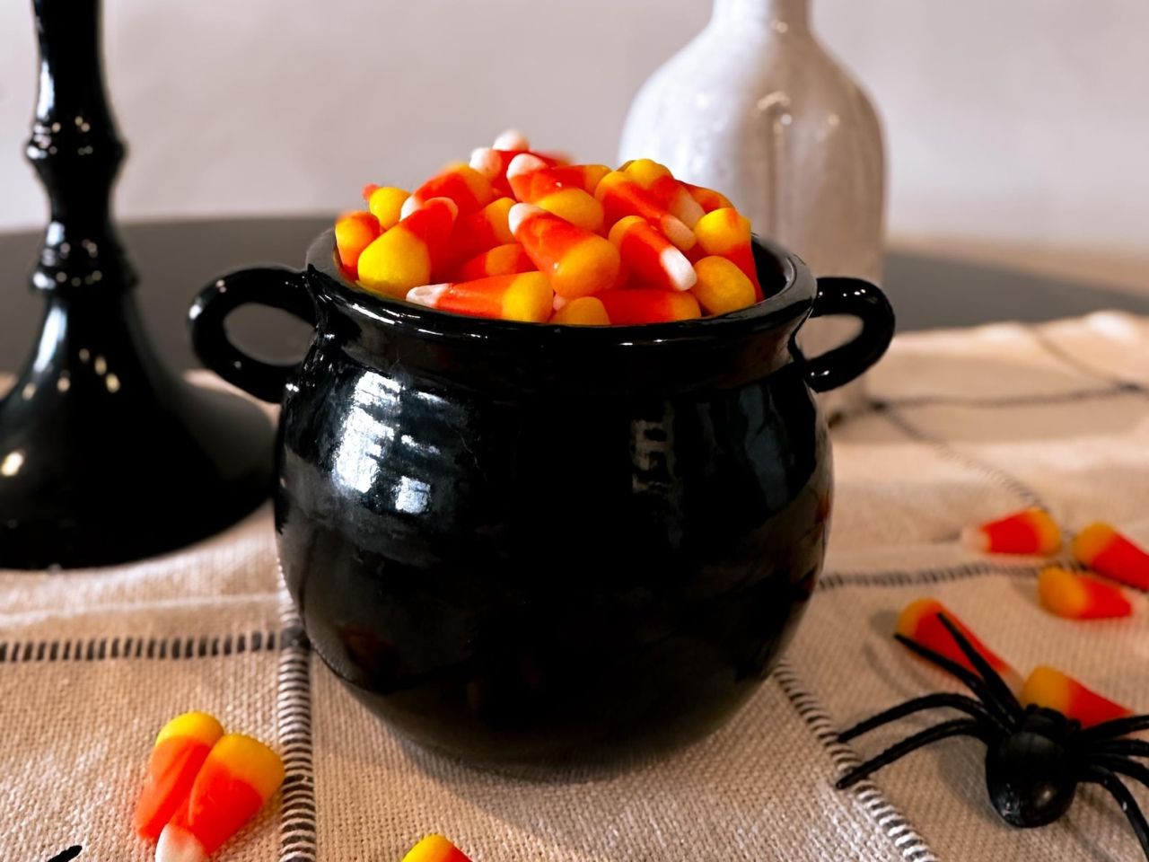 Tiny cauldron filled with candy corn