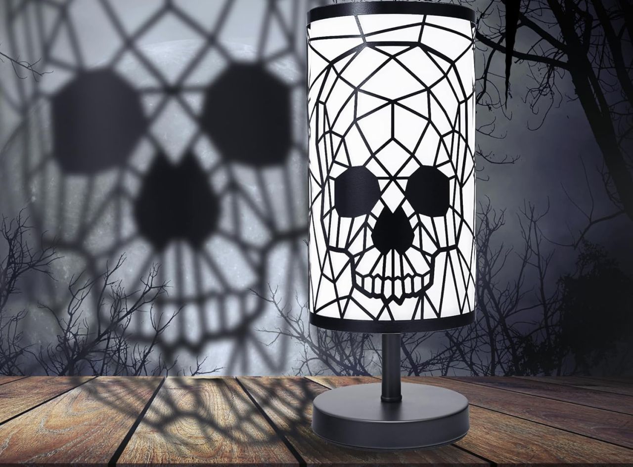 Use LED skull lamps to cast eerie shadows