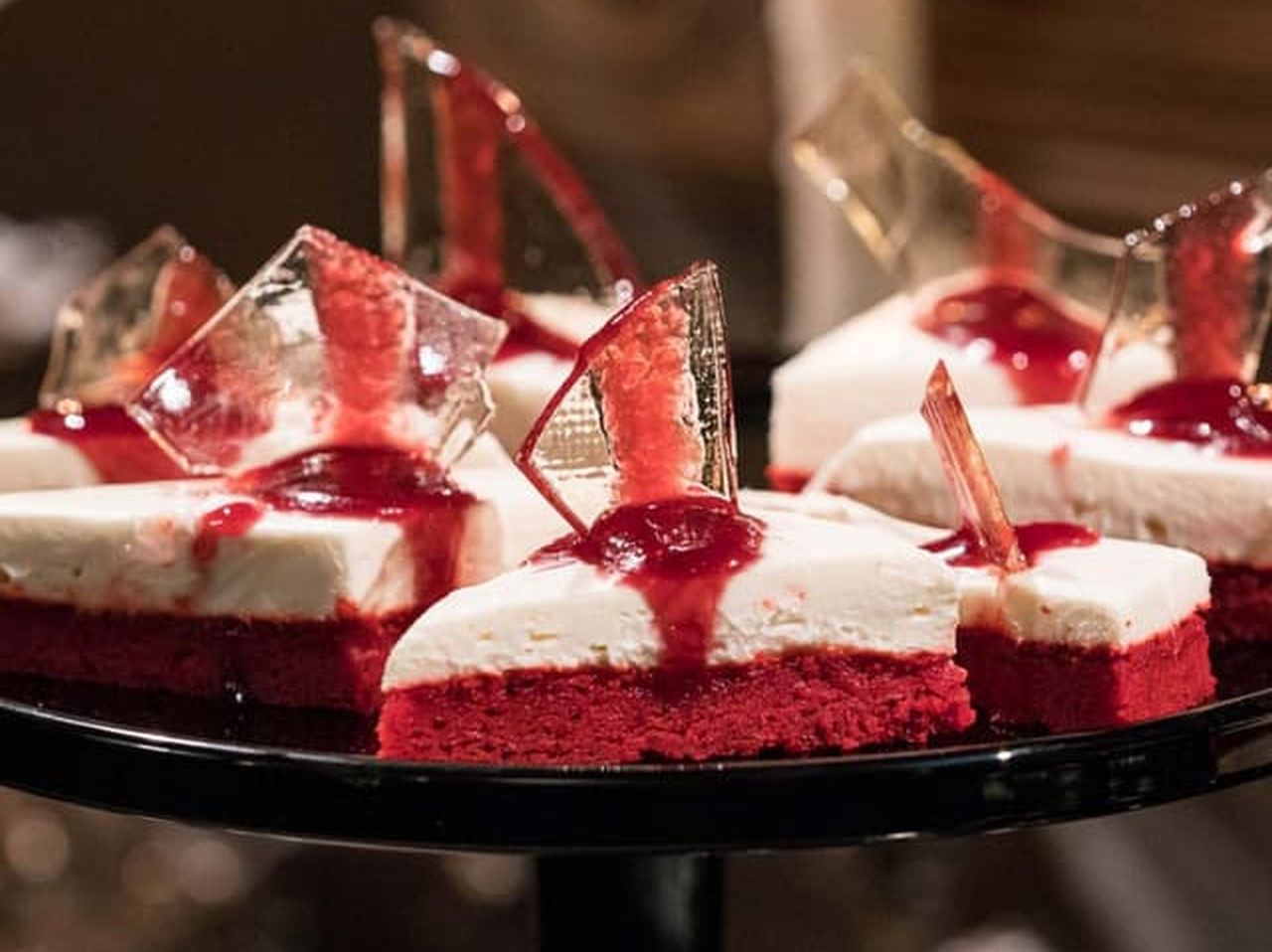 Bloody Cheesecake Bars with Broken Glass Caramel