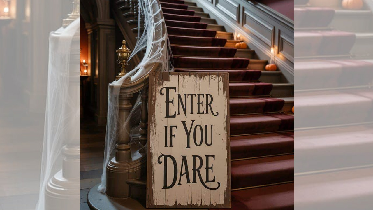 “Enter If You Dare” Sign Placed at the Bottom of the Stairs