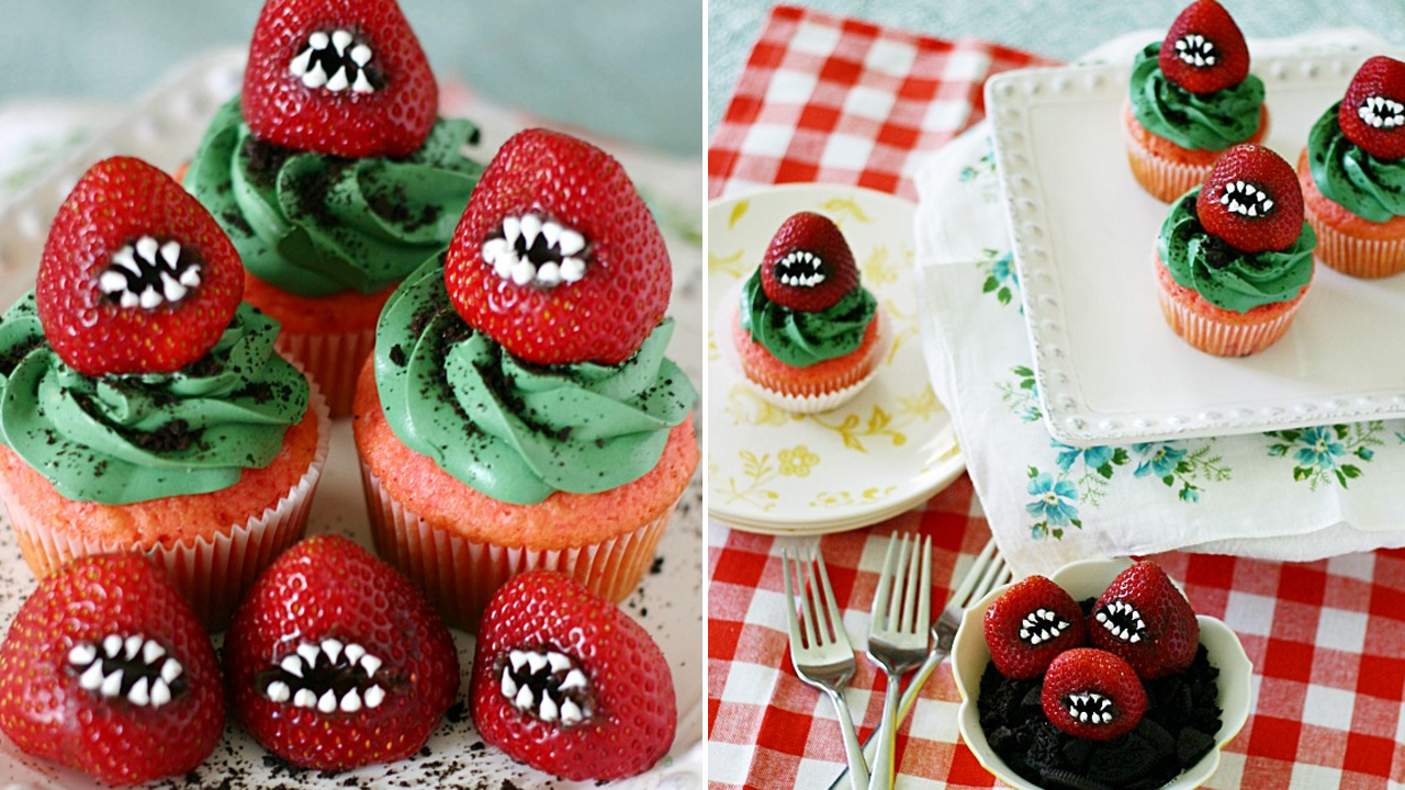 Halloween Cupcake Ideas - Monster Strawberry Cupcakes