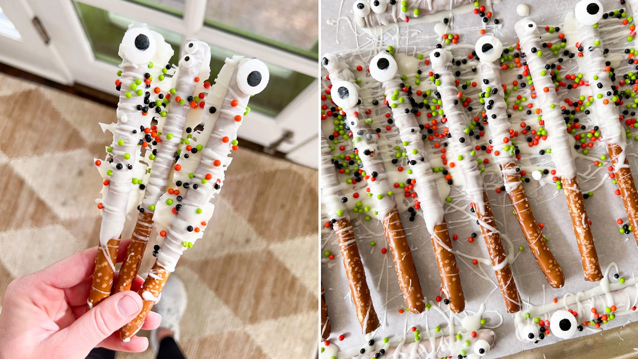 Halloween White Chocolate Mummy Pretzel Rods