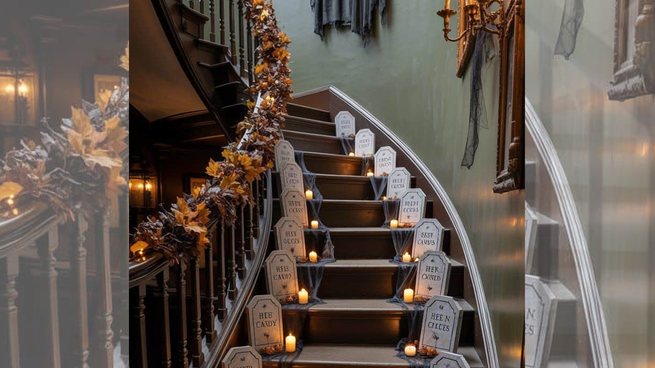 Mini Tombstones Arranged Along the Steps