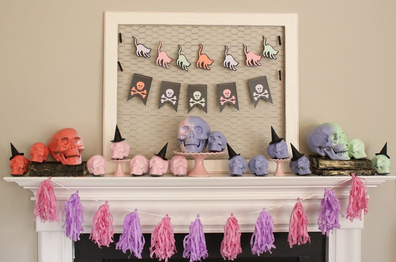 Pastel Skulls and Skeletons for Halloween Decoration