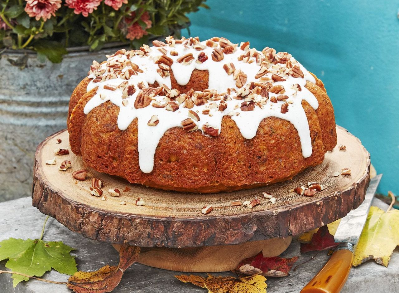 Pecan Pumpkin Bundt Cake with Cream Cheese Glaze