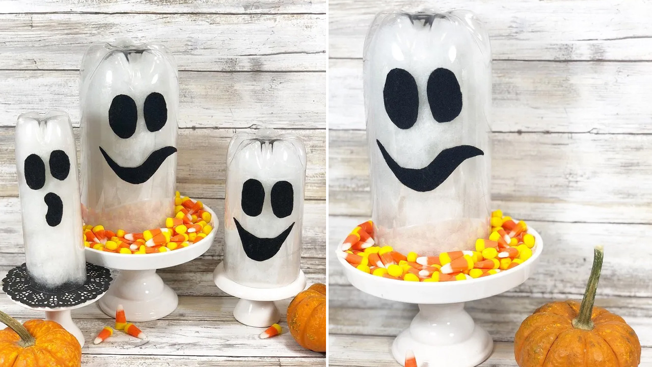 Recycled Bottle Halloween Ghosts