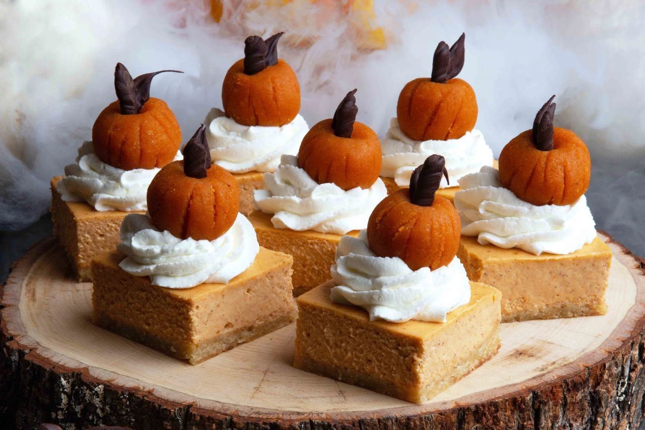 Spooky Halloween Pumpkin Cheesecake Bars