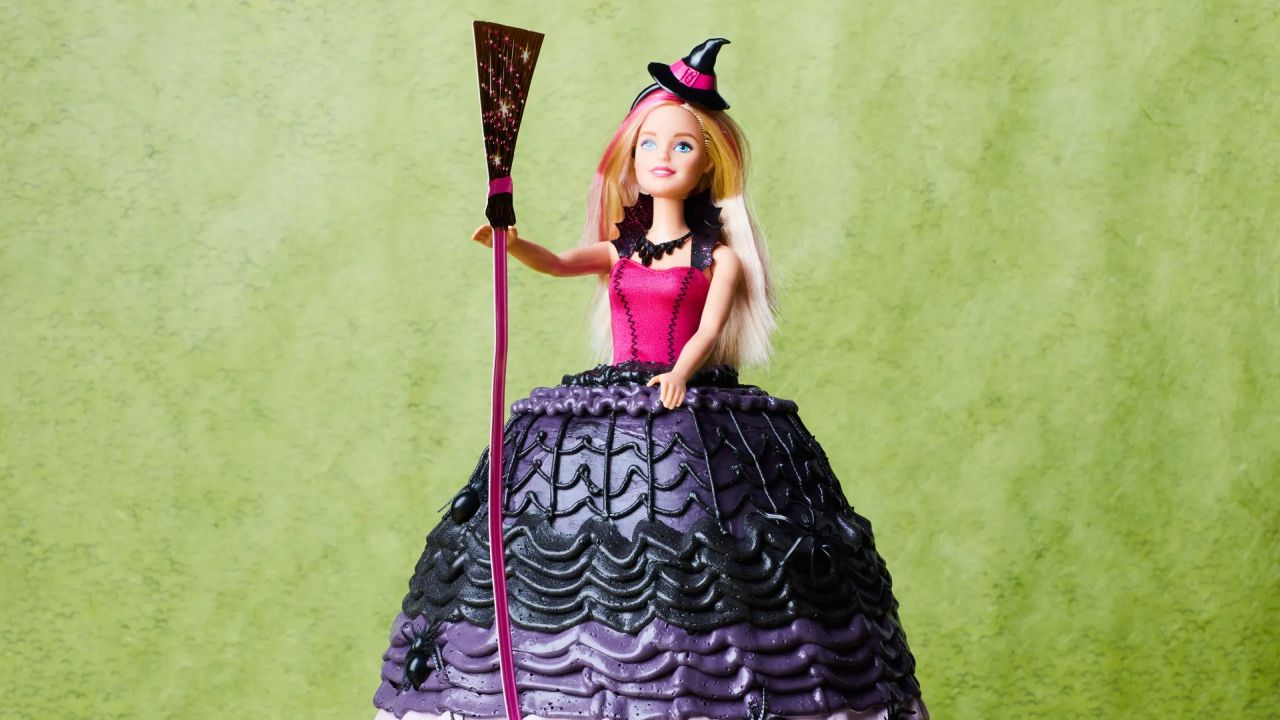 Witchy Barbie Cake for Halloween wit broom 