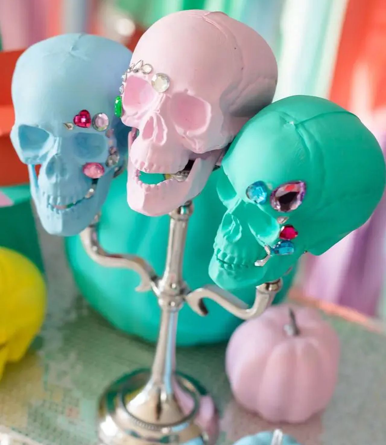 pastel skulls candleholder