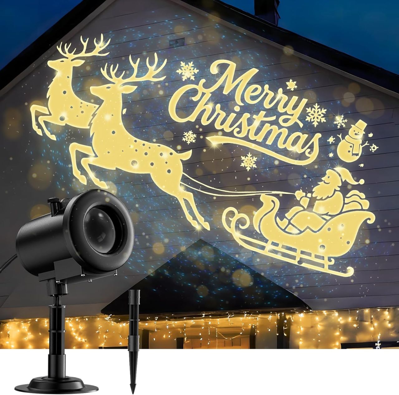 12-in-1 HD Christmas Projector with 3D Santa Sleigh Effects