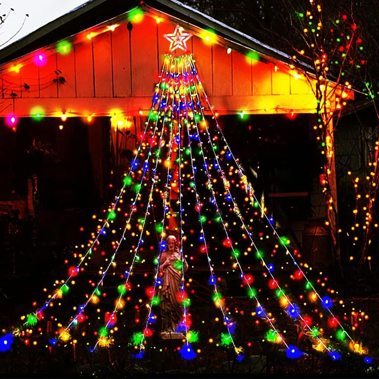12.6-Foot LED Waterfall Christmas Lights with Dual Star Toppers