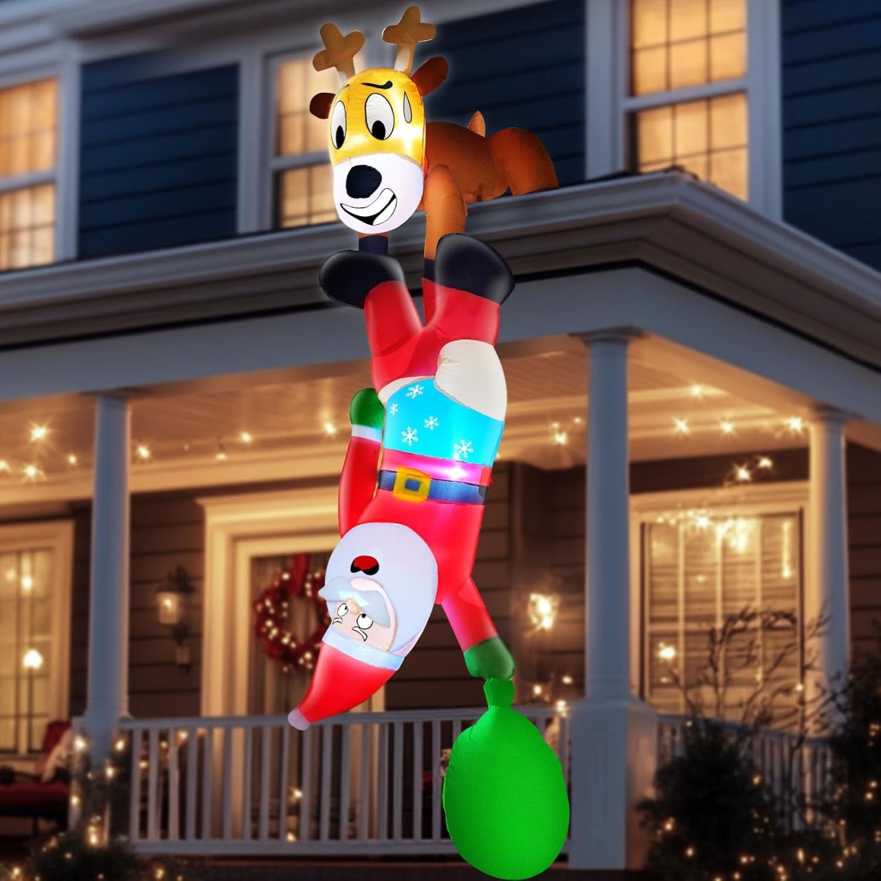 8-Foot Inflatable Reindeer and Climbing Santa