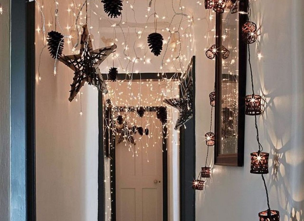 Adorning your hallway with pinecones and twinkle lights- 3