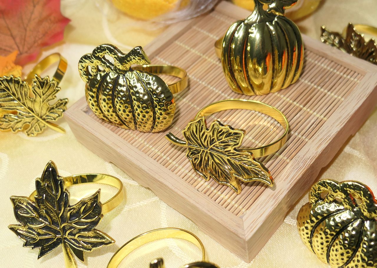Best Thanksgiving napkin holder - Vintage Gold Metal Leaf and Pumpkin Napkin Holder