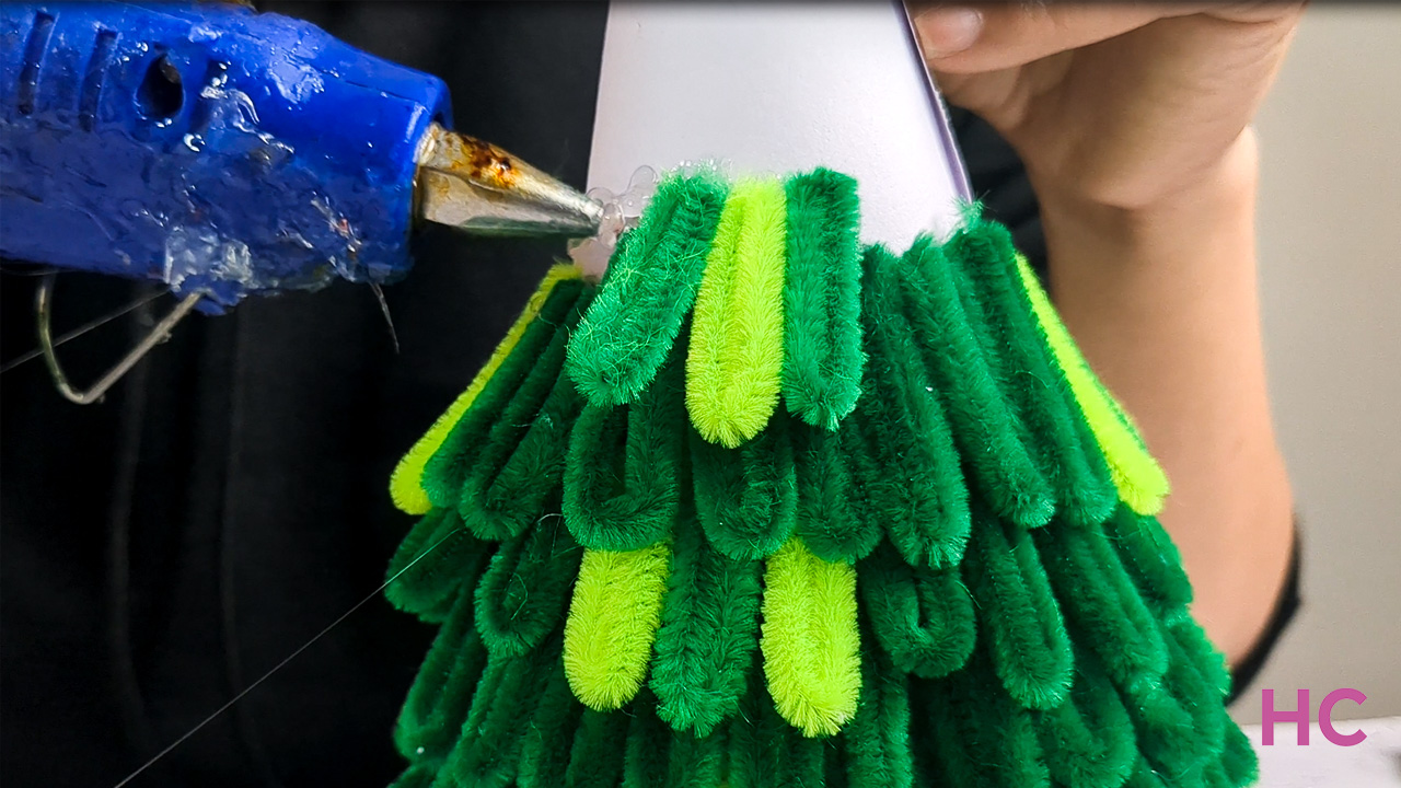 Christmas Tree With Pipe Cleaners - glue pipe cleaners on cone 1