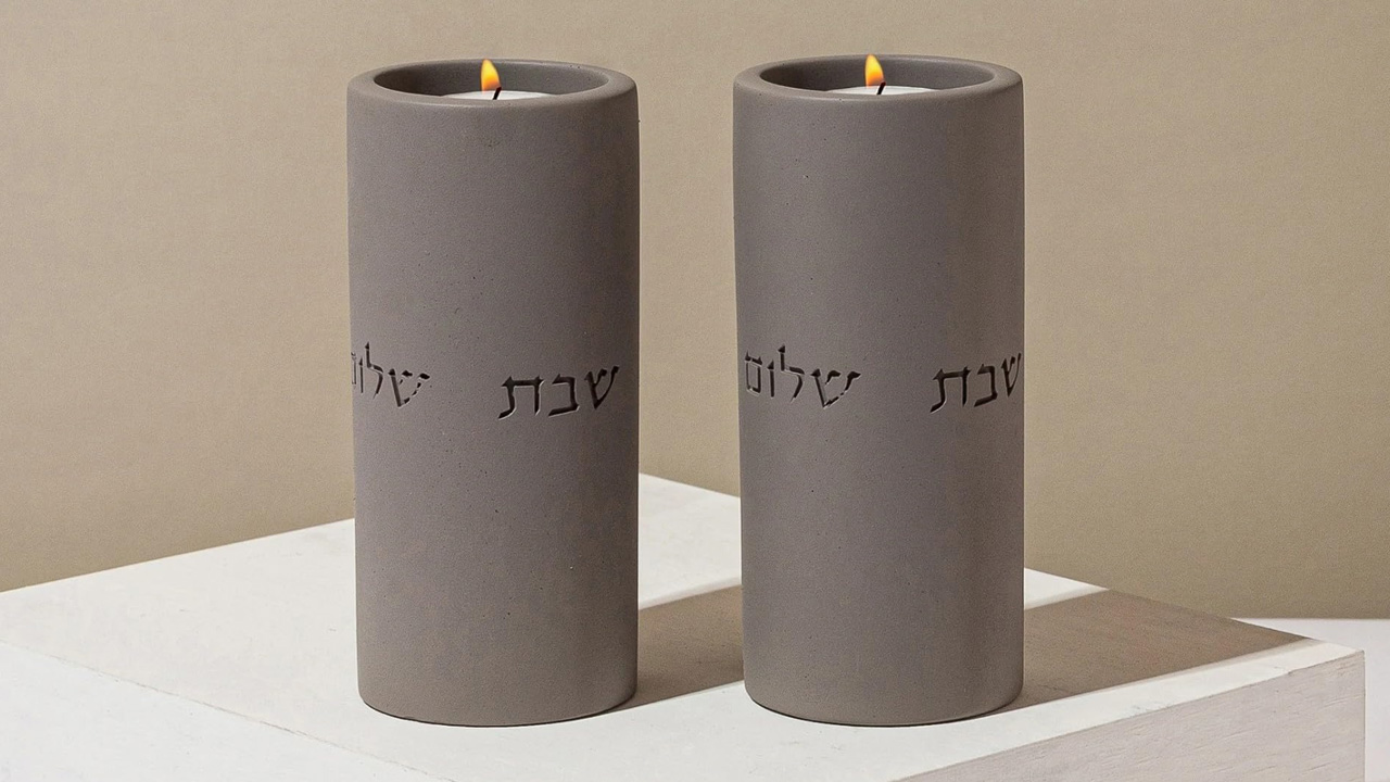 Concrete Shabbat Dripless Candleholders