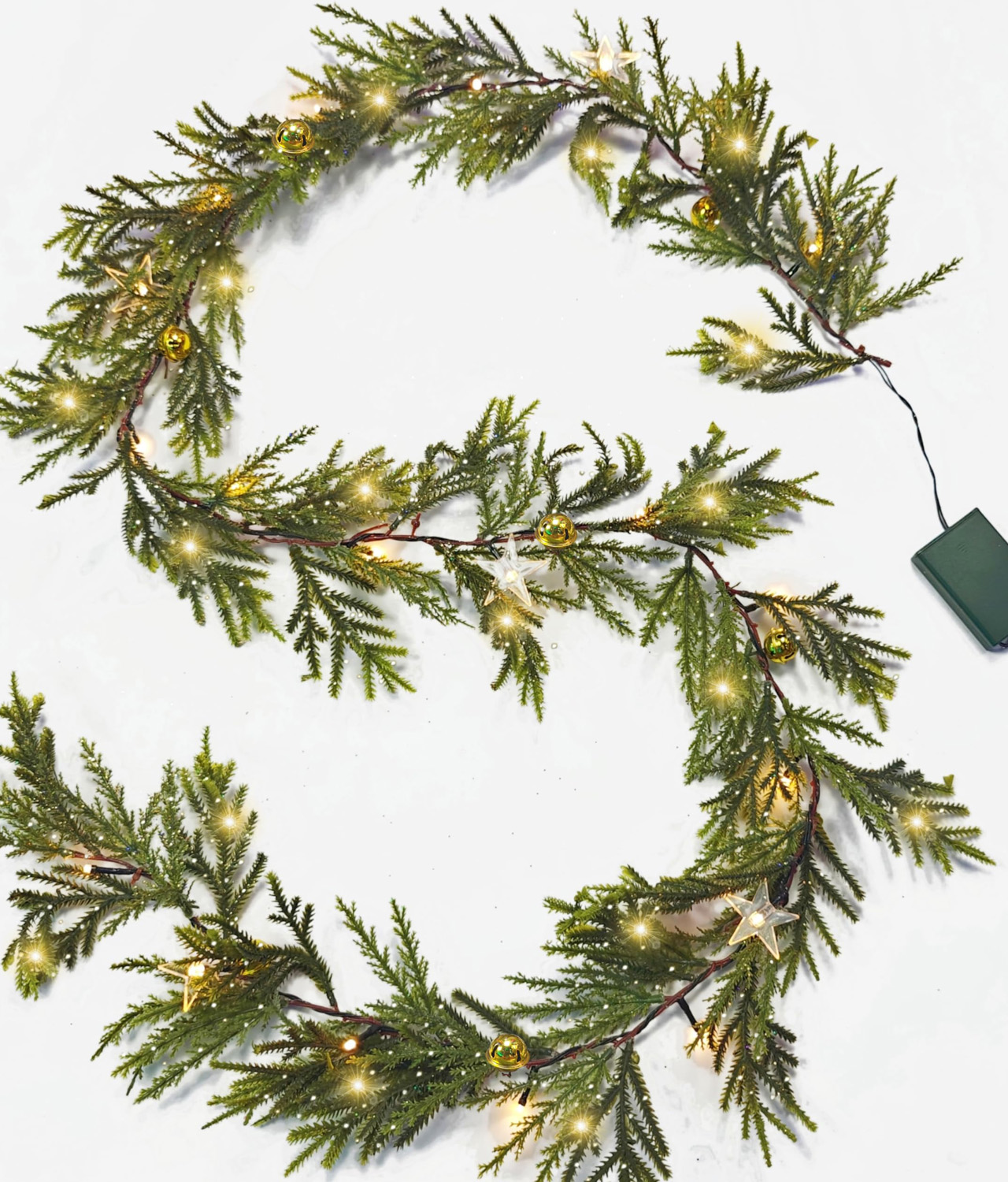 Evergreen Garland With Golden Bell and Star