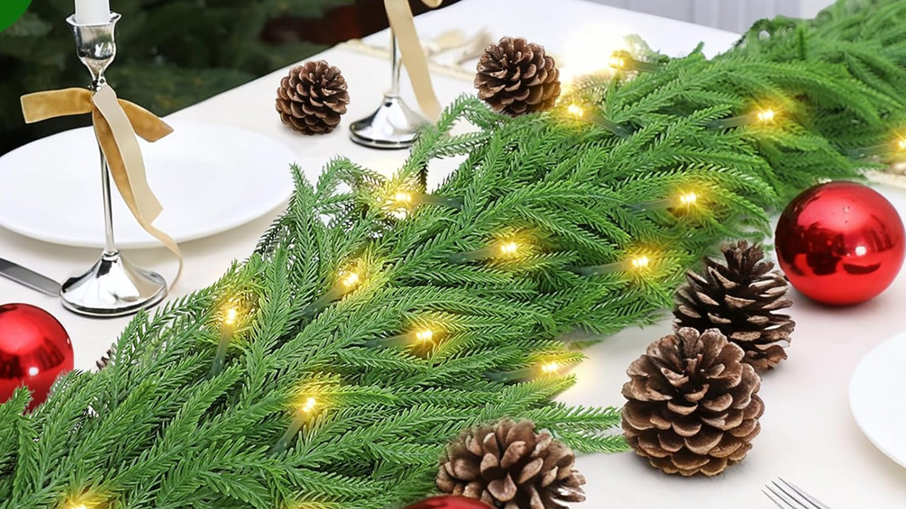 Faux Pine Garland With LED String Lights