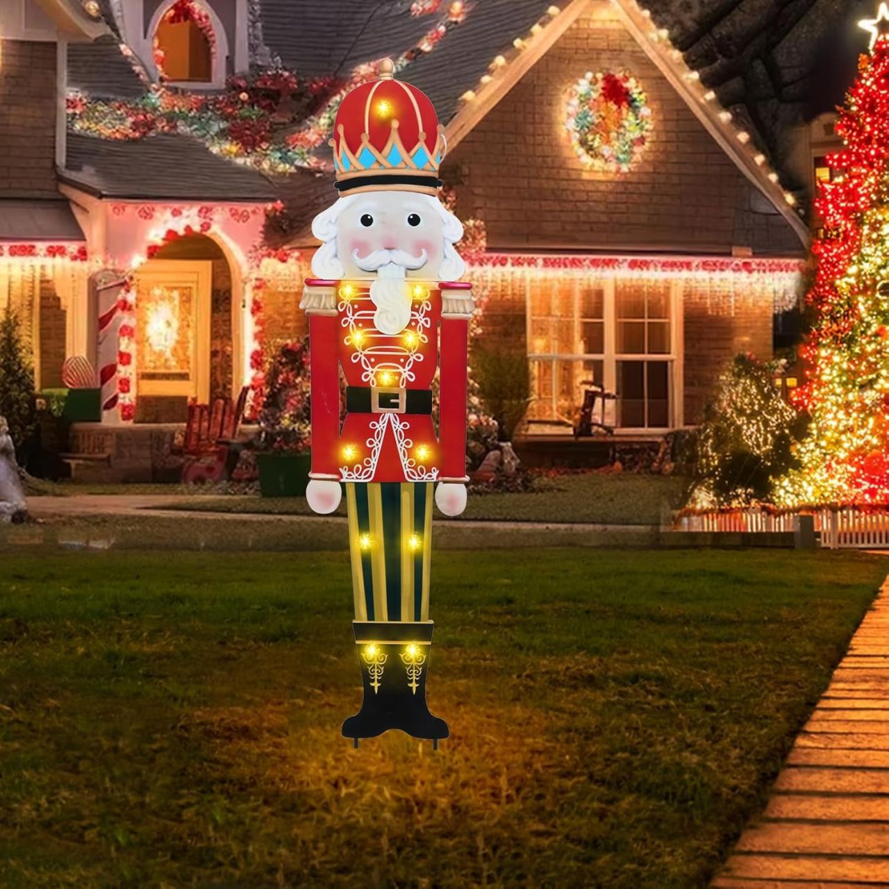 Lighted Nutcracker Soldier Metal Yard Stake