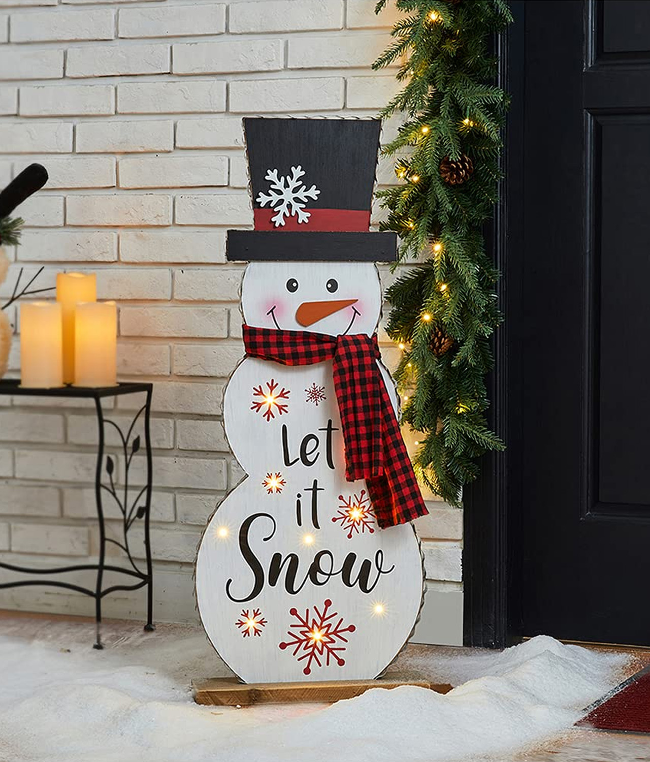 Lighted Wooden Christmas Snowman Porch Décor