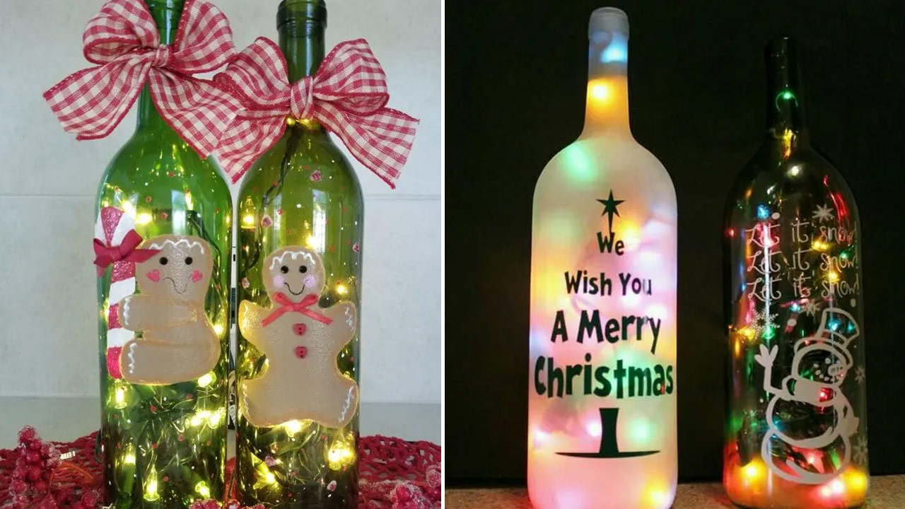 Lit Wine Bottle Christmas Craft