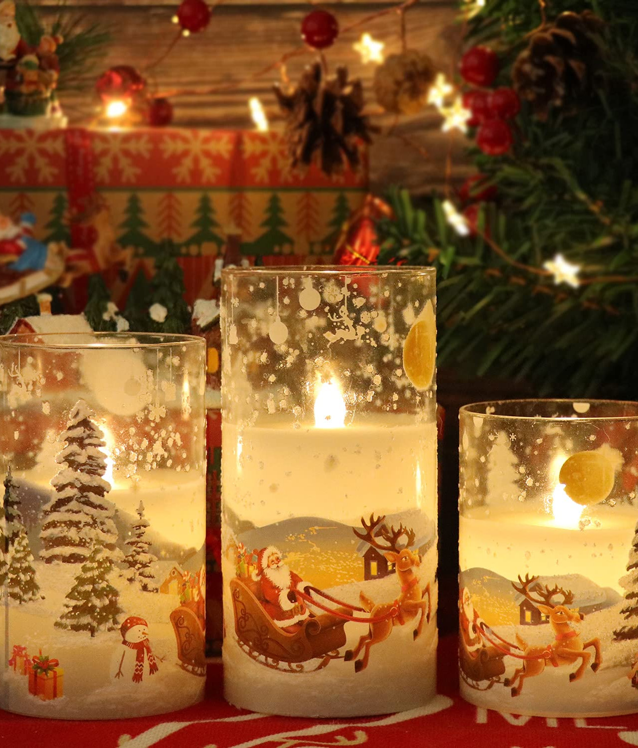 Santa Claus Glass Flameless Candles