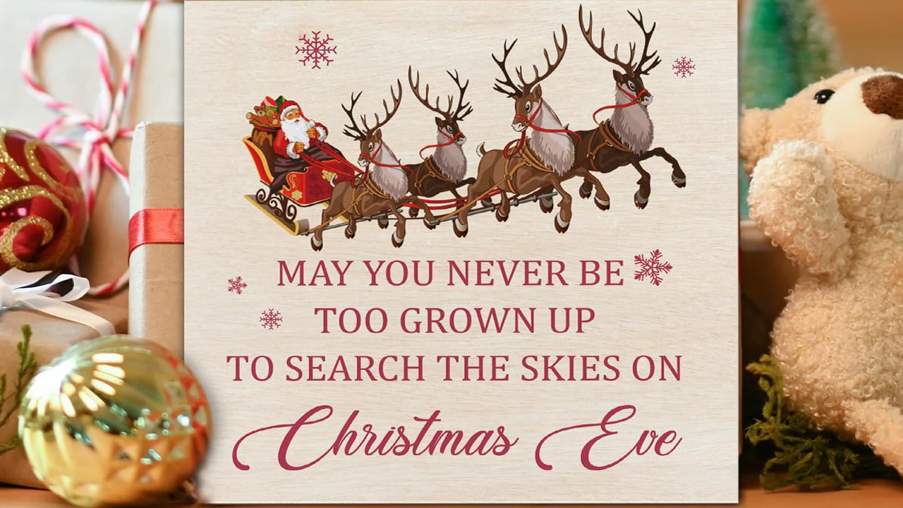 Santa Claus Reindeer Wooden Block Sign