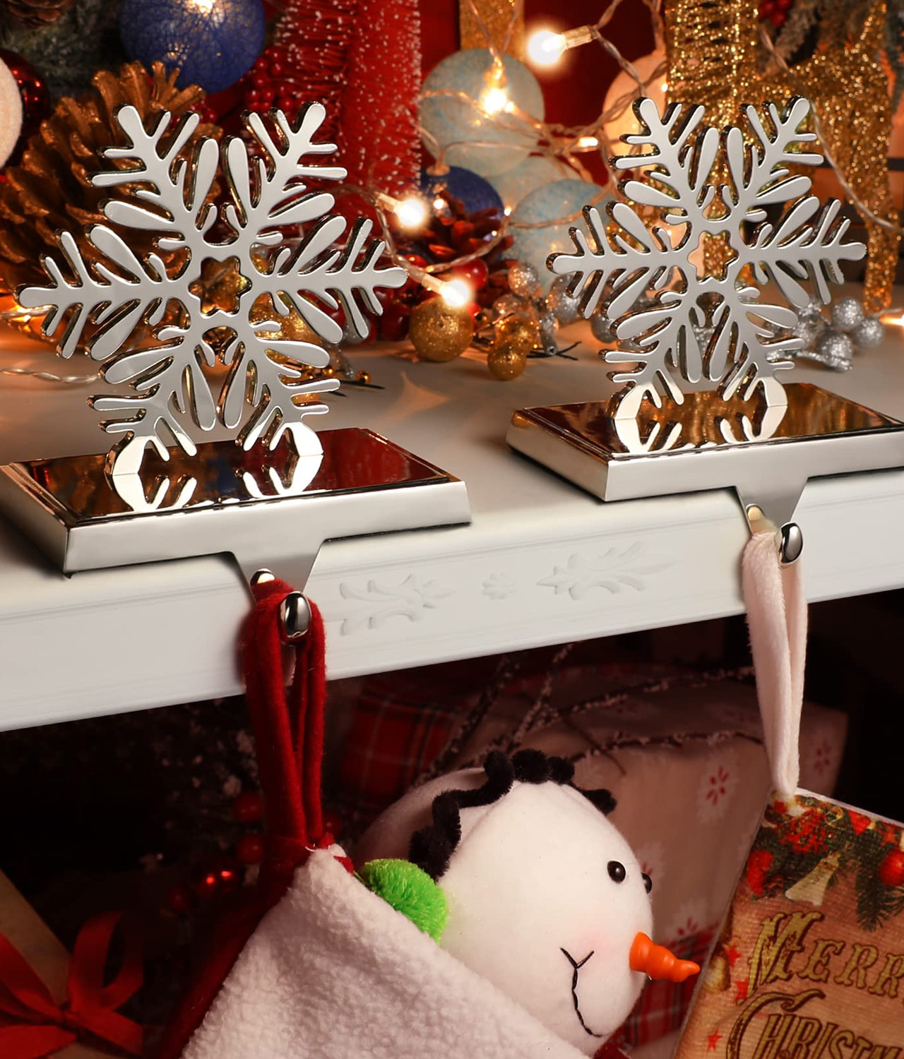 Silver Snowflake Stocking Holders