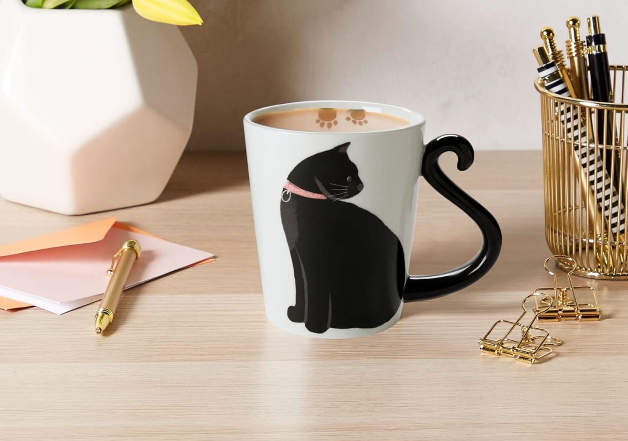 VOTUM Black Cat Ceramic White Coffee or Tea Mug