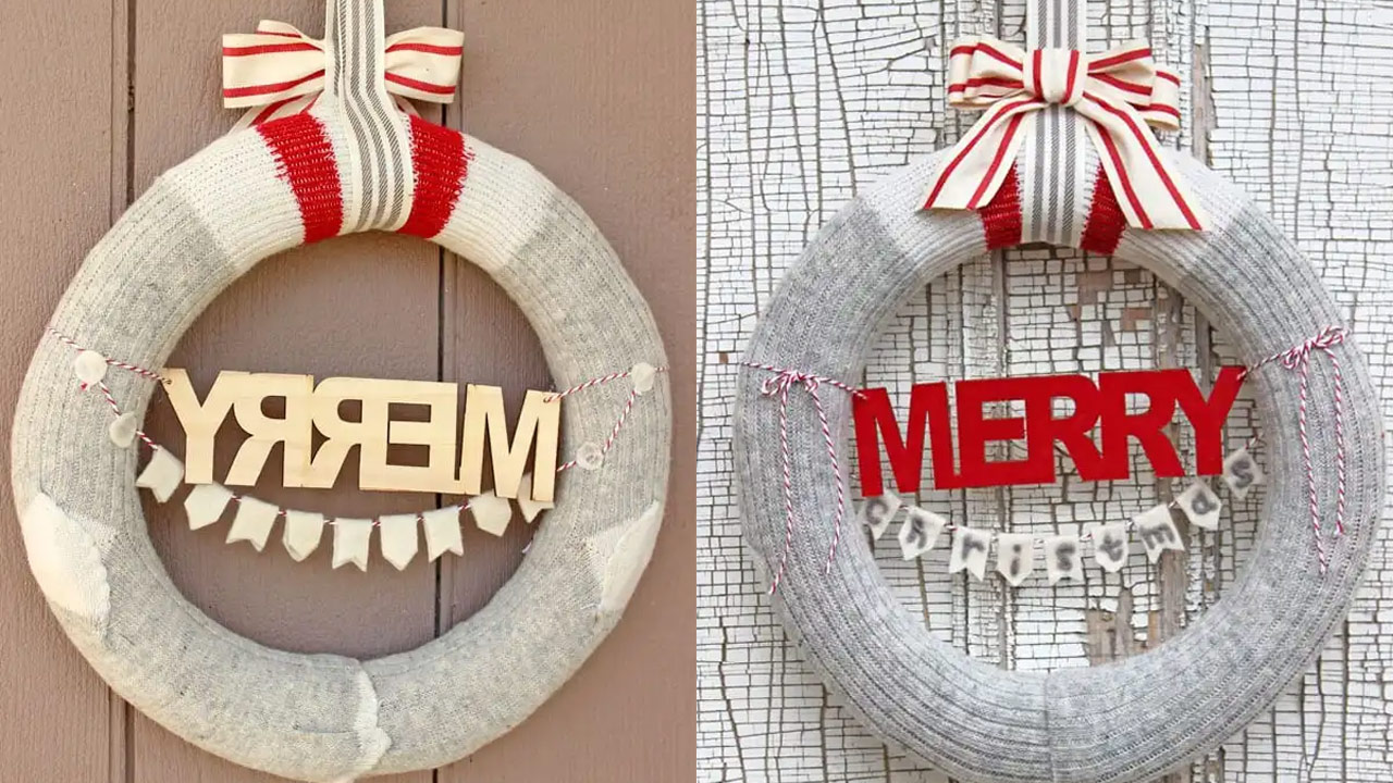 Wool Sock Christmas Wreath