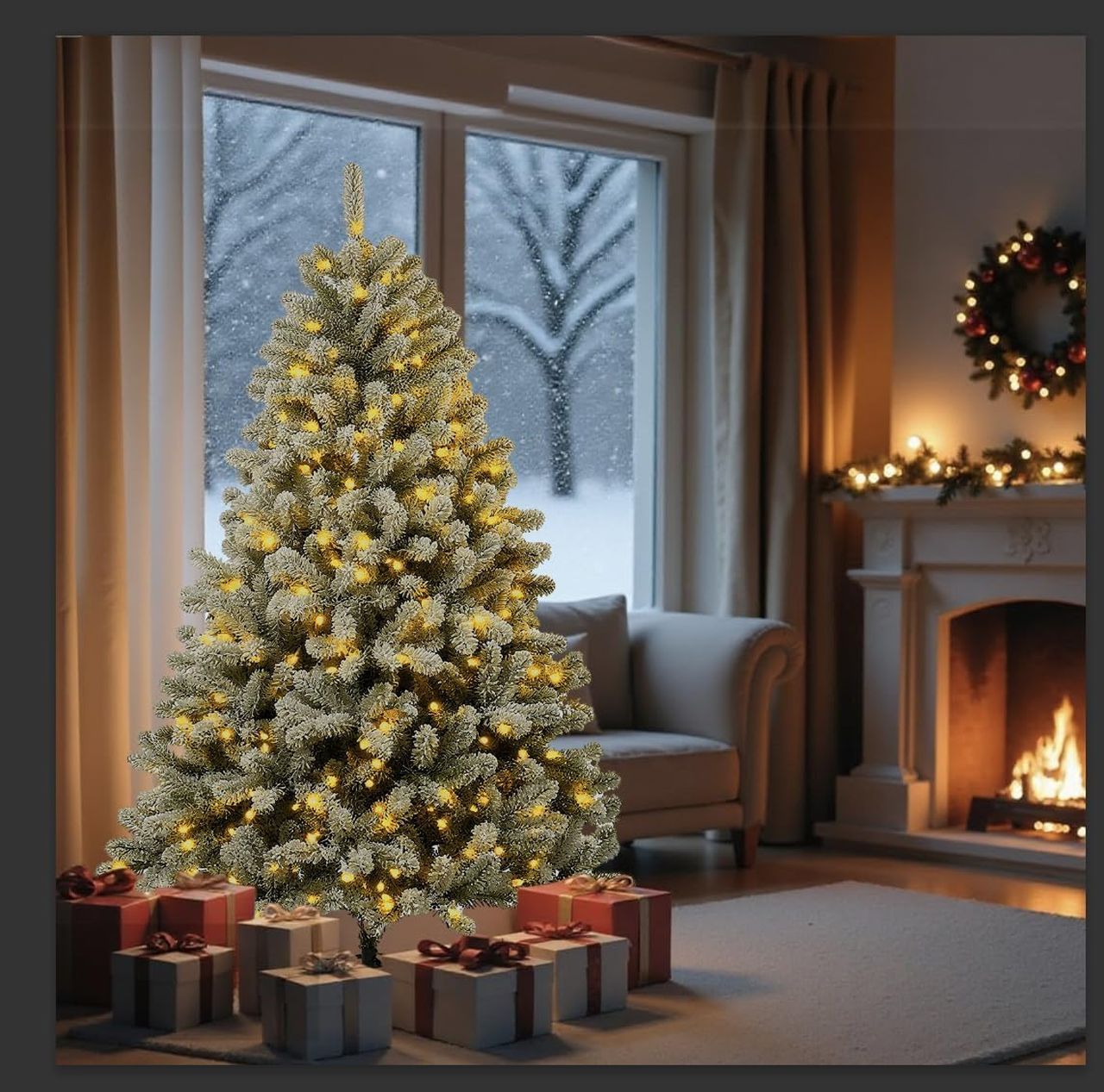 Aovotreena 6ft Pre-Lit Snow Flocked Christmas Tree