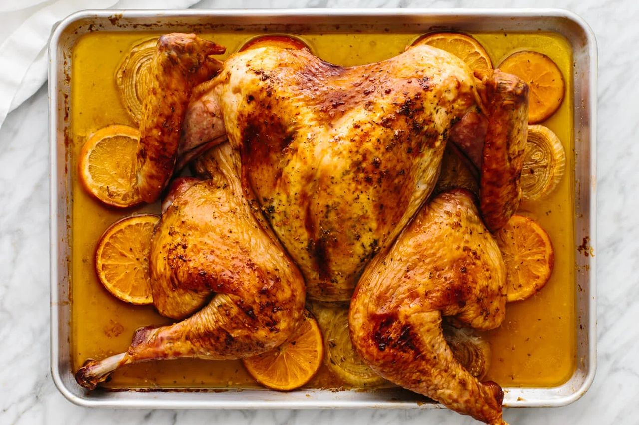 Best Christmas Main Course Dinner Recipes - Maple Orange Glazed Spatchcock Turkey