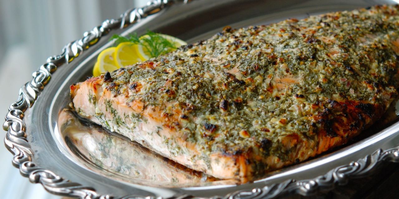Broiled Salmon with Blue Cheese, Lemon & Dill