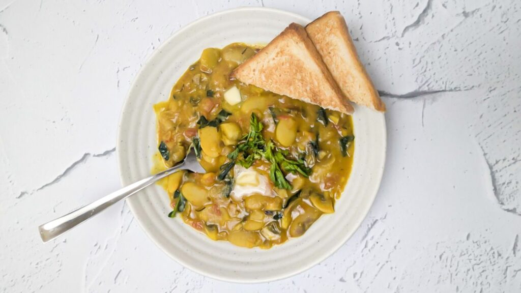 Butterbean Stew with mushrooms and kale for cozy winter night