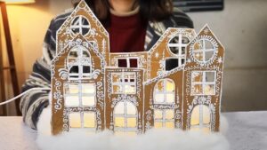 DIY cardboard gingerbread house display