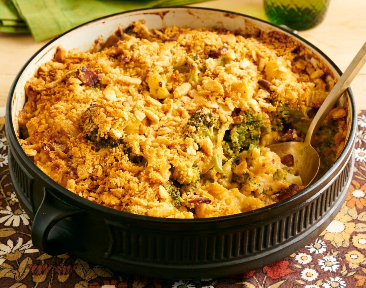 Cheesy Broccoli Cauliflower Casserole with Bacon