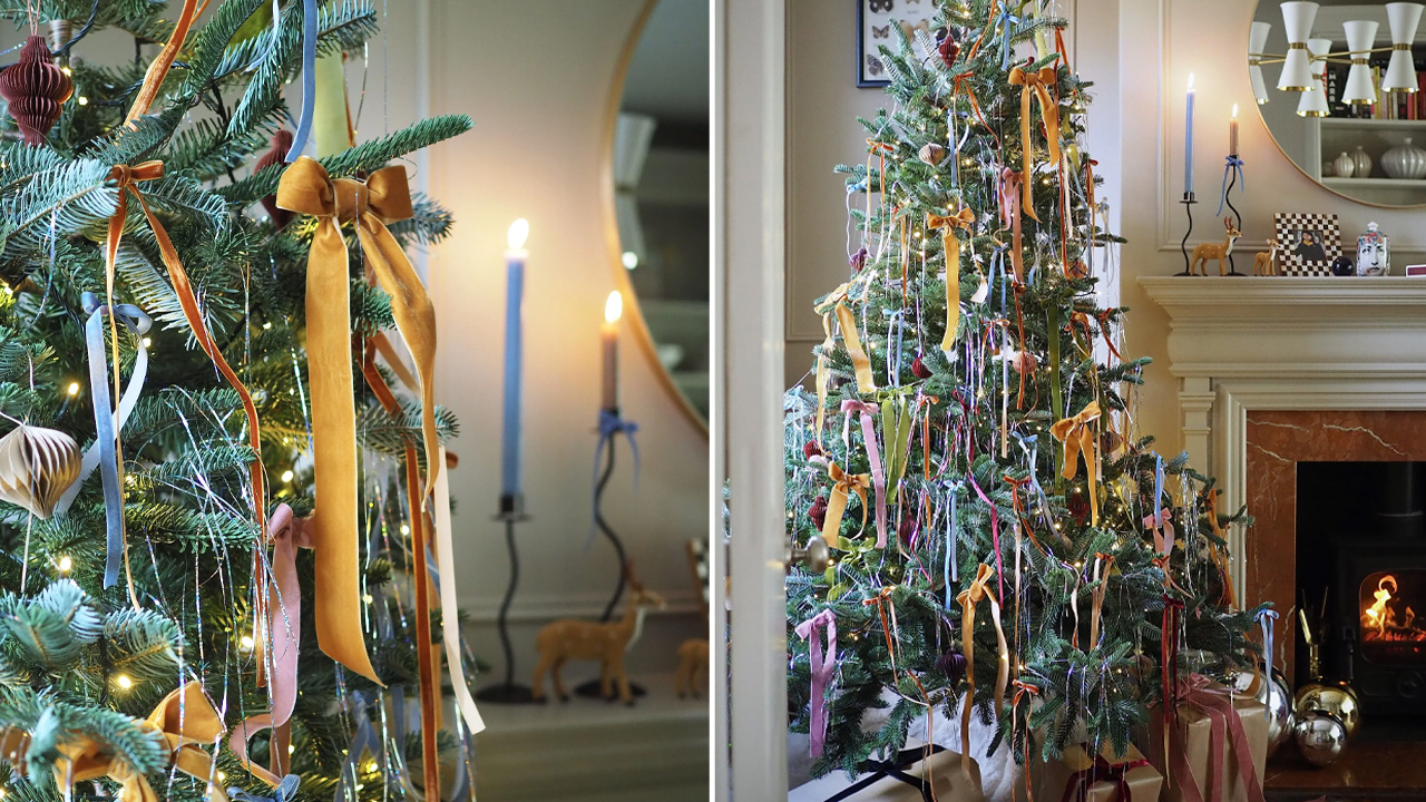 Christmas tree decorated with bows