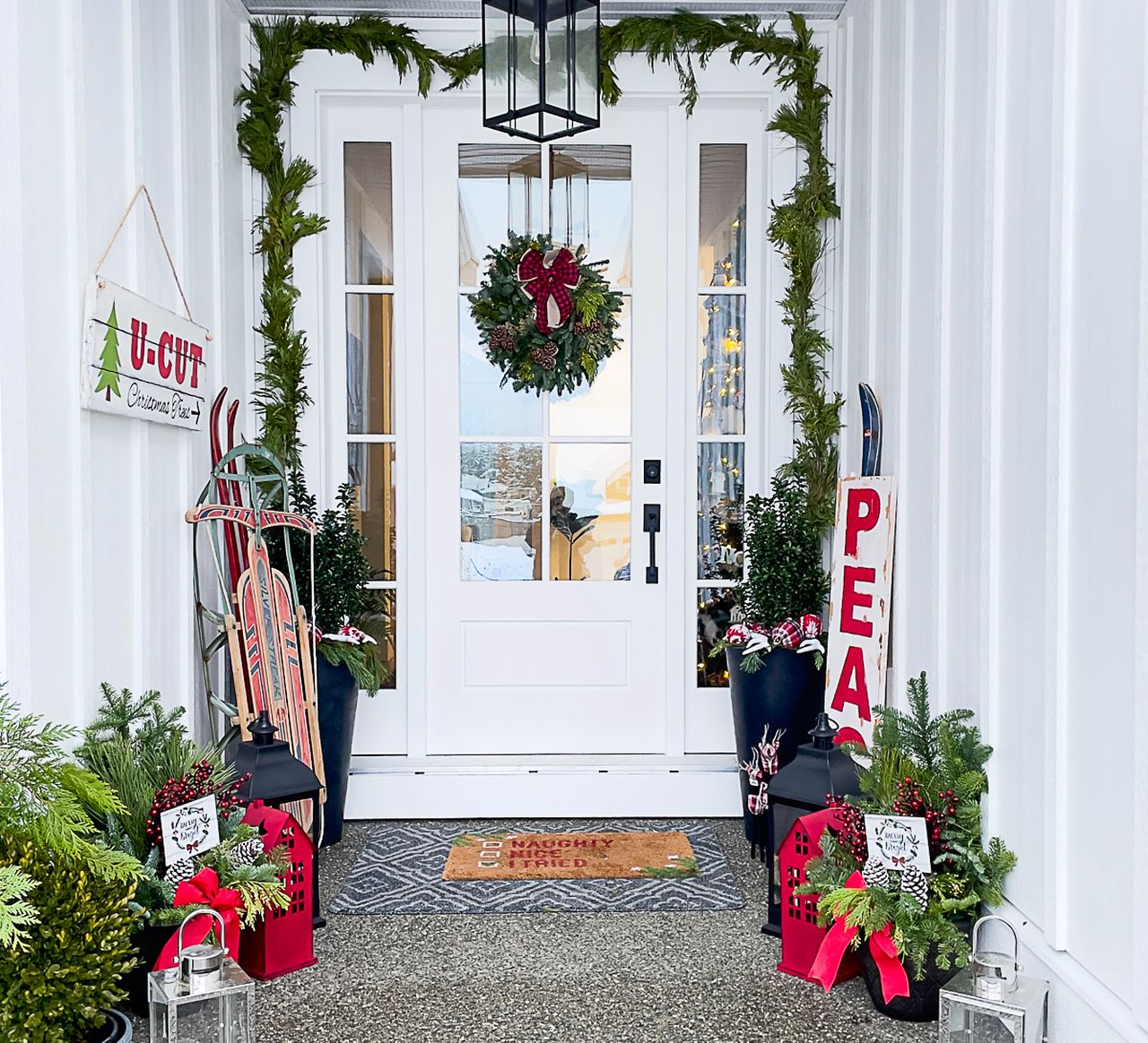 Front Porch Christmas Decoration Ideas - Add greenery