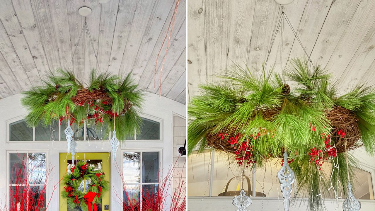 Front Porch Christmas Decoration Ideas - Try a Ceiling Wreath