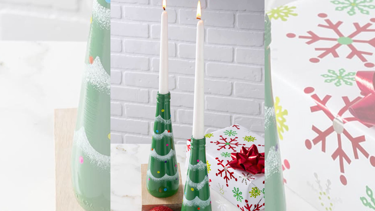 Glass bottle Christmas tree candle holder