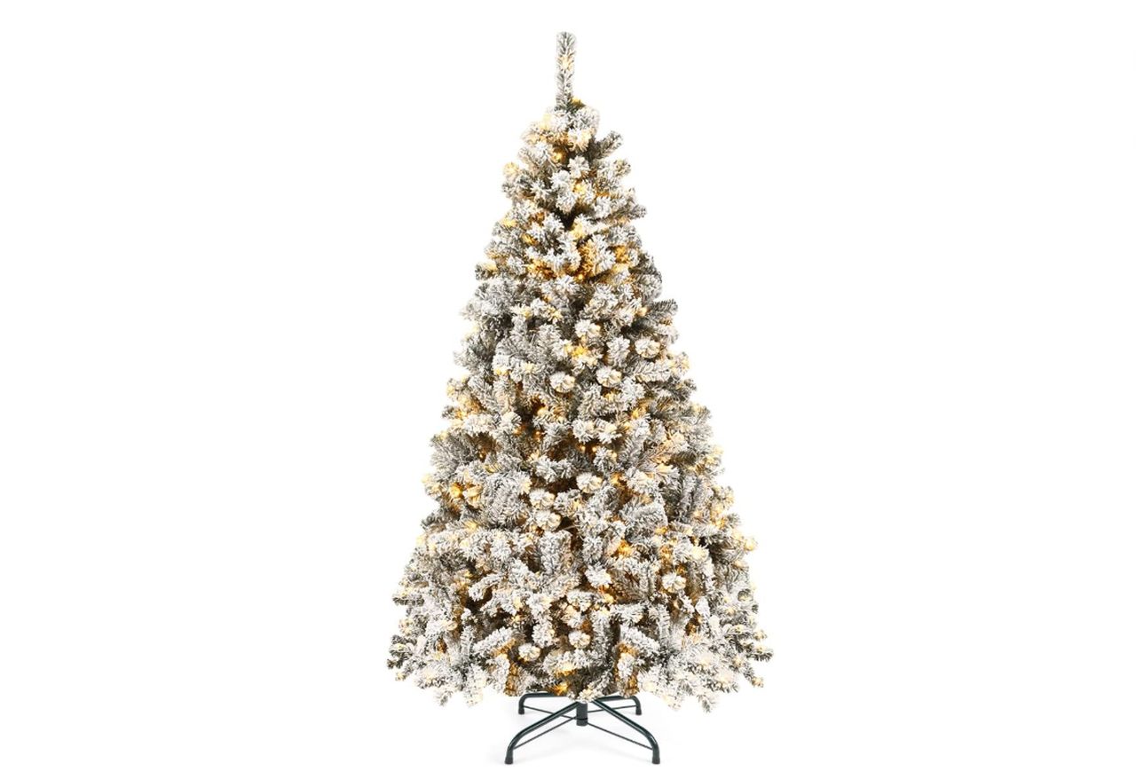 Goplus 6ft Pre-Lit Snow Flocked Artificial Christmas Tree