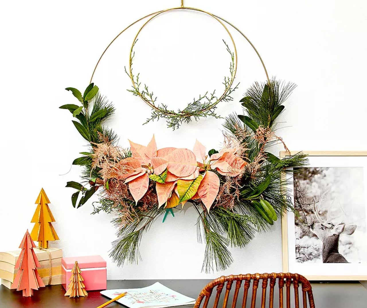 Indoor Blooming Poinsettia Wreath