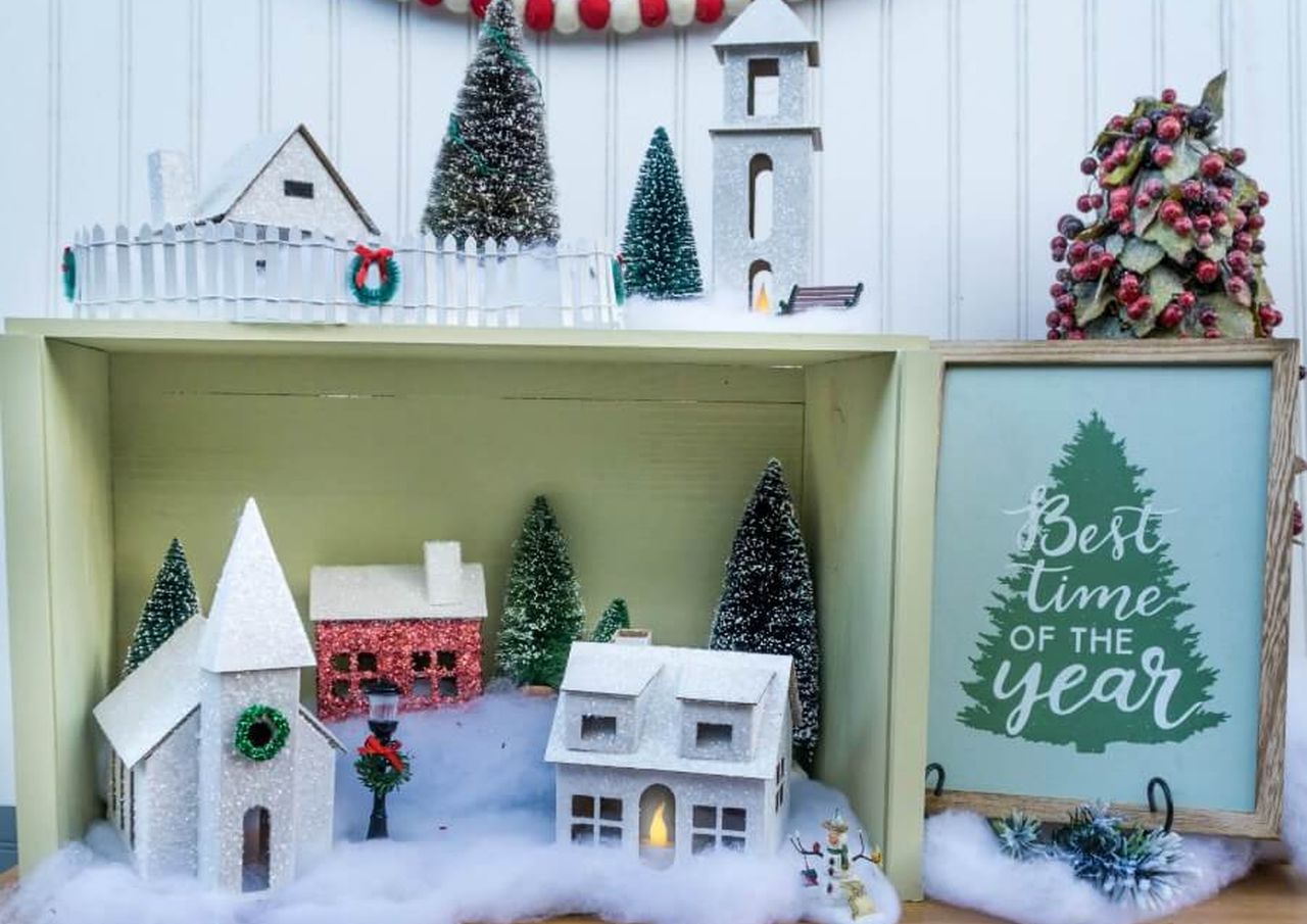 Make a Christmas Village in a Wooden Box