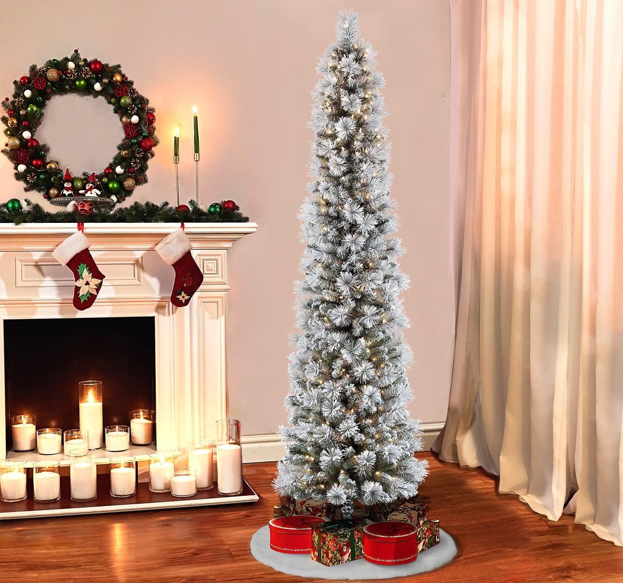 Puleo International 6.5ft Pre-Lit Flocked Christmas Tree (1)